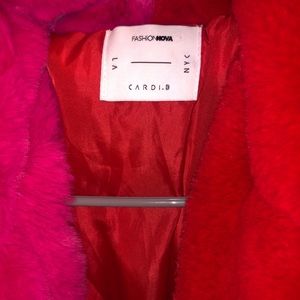 SHH Money Faux Fur Coat - Pink/red